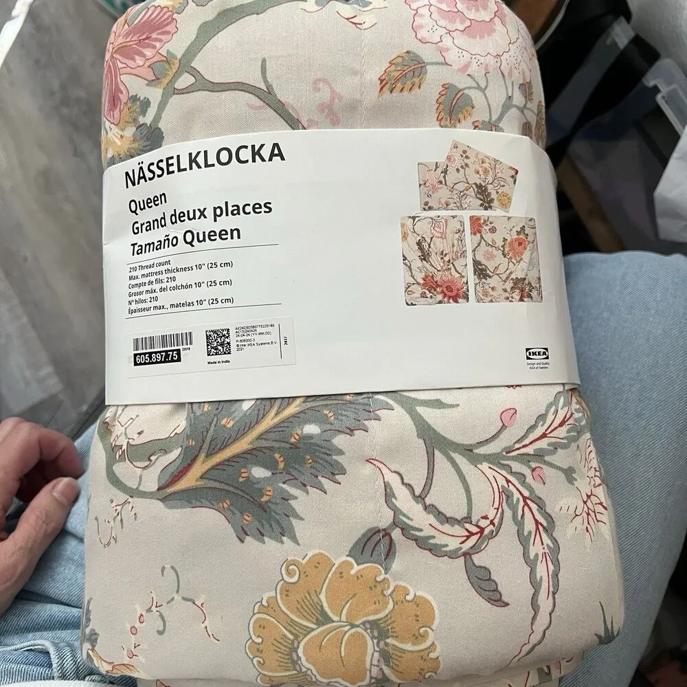 IKEA NASSELKLOCKA NÄSSELKLOCKA Sheet Set Light Grey-beige Queen 605.897.75